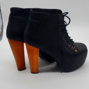 Havana Last black ankle boots with 5" wooden heel, handmade, leather, 6